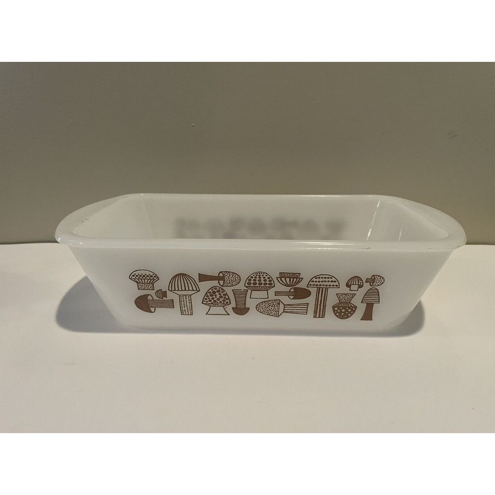 RARE Glassbake Rectangular Vintage Milk Glass‎ Mushroom Print 522 Loaf Pan